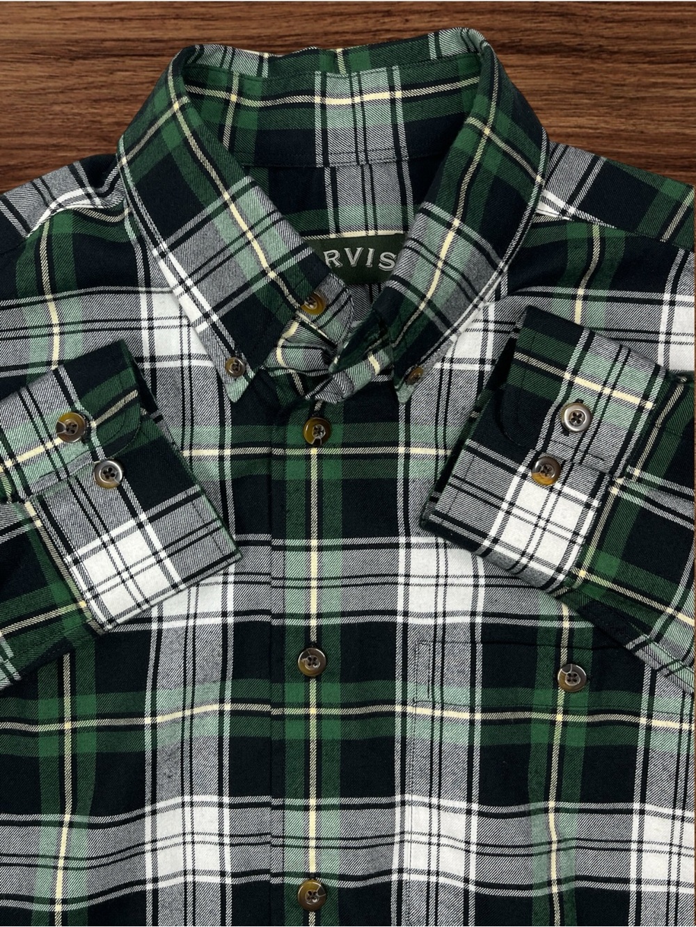 Orvis Cotton & Wool Blend Plaid Flannel Long Sleeve Button Down Shirt Medium